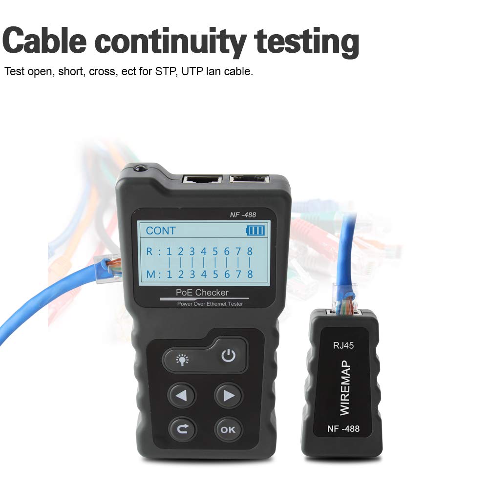 KALEA-INFORMATIQUE Tester kabli sieciowych RJ45 RJ11: mapowanie kabli, test PoE (obecność, prąd, napięcie, moc), test poboru mocy