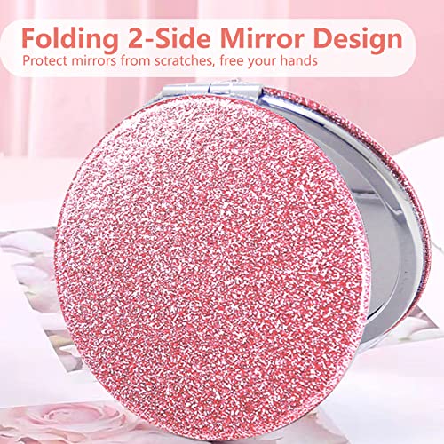 Compact Mirror, Pocket Mirror, Acedada Small Mirror For Purse, Portable Travel Makeup Mirror, Folding Handheld Double-Sided 1X/2X Magnifying Pocket Mirror For Women Girl - Pink #TOP2