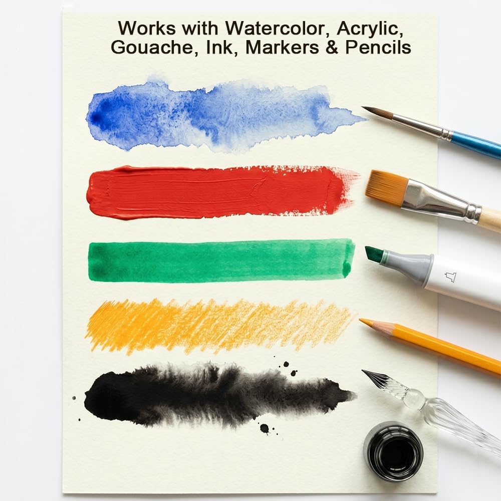 100 Sheets Watercolor Paper 8.5x11 Inches, 300 GSM Cold Press, Thick Watercolor & Mixed Media Paper Bulk – Paint Paper for Watercolor, Acrylic, Gouache, Ink, Sketching & Crafts