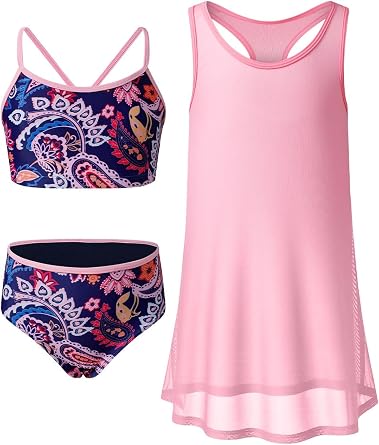 blibean Tween Girls Swimsuits 3 Piece Bikini Sets with Cover Up Bathing Suit Size 6-15 Years