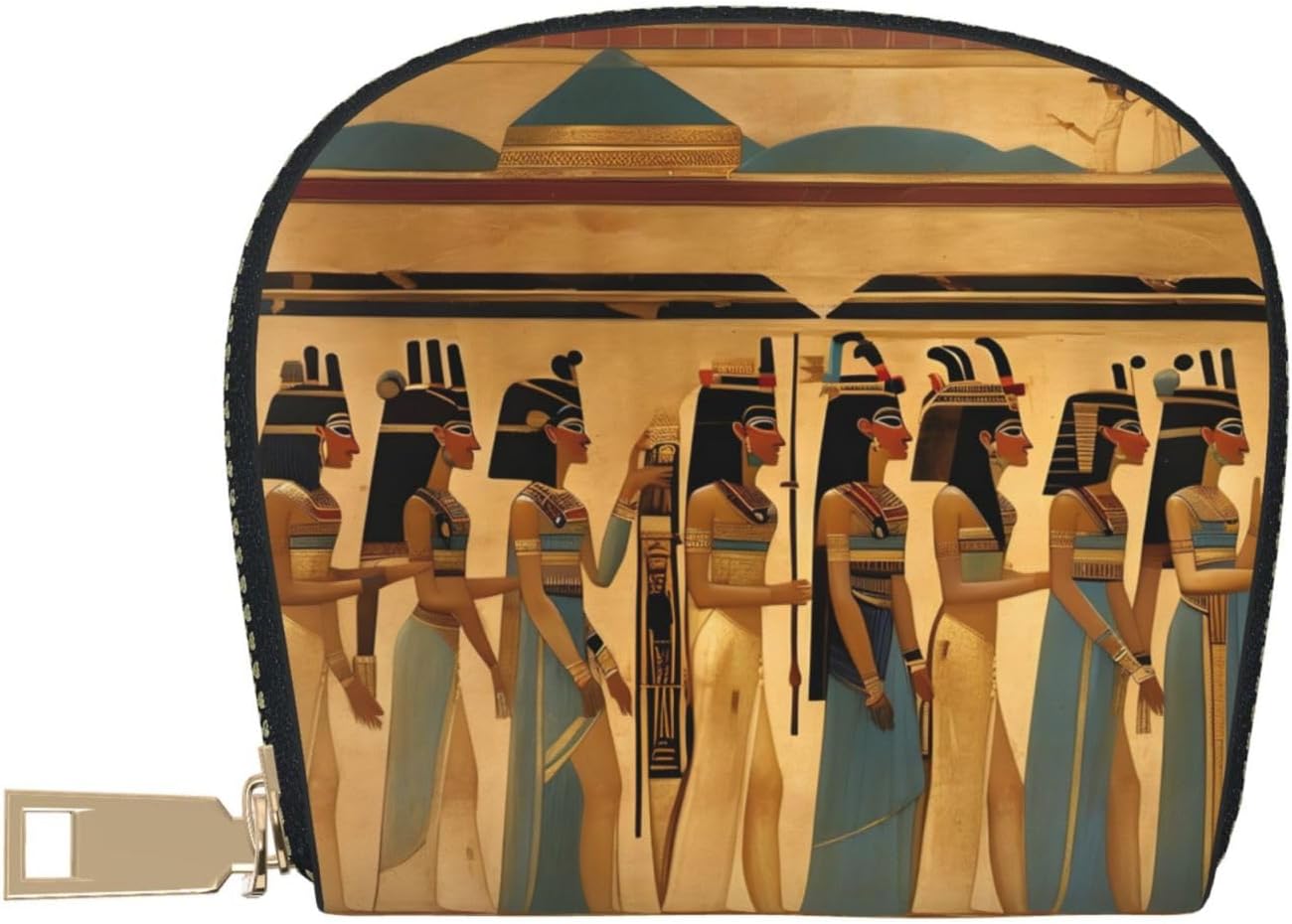women in ancient egypt print Card Holder, Small Card Wallet Pocket Business Card Case with Zipper Modern Art