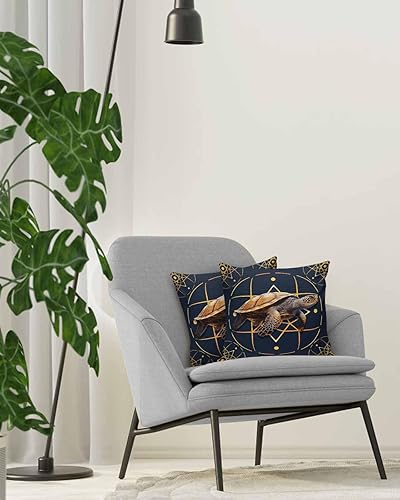 Miniatura 4 de Pack of 2 Cotton Throw Pillow Covers, Turtle Circles Dots Gold Lines Geometric Navy Blue Soft Square Pillow Covers Home Decoration Pillowcases for