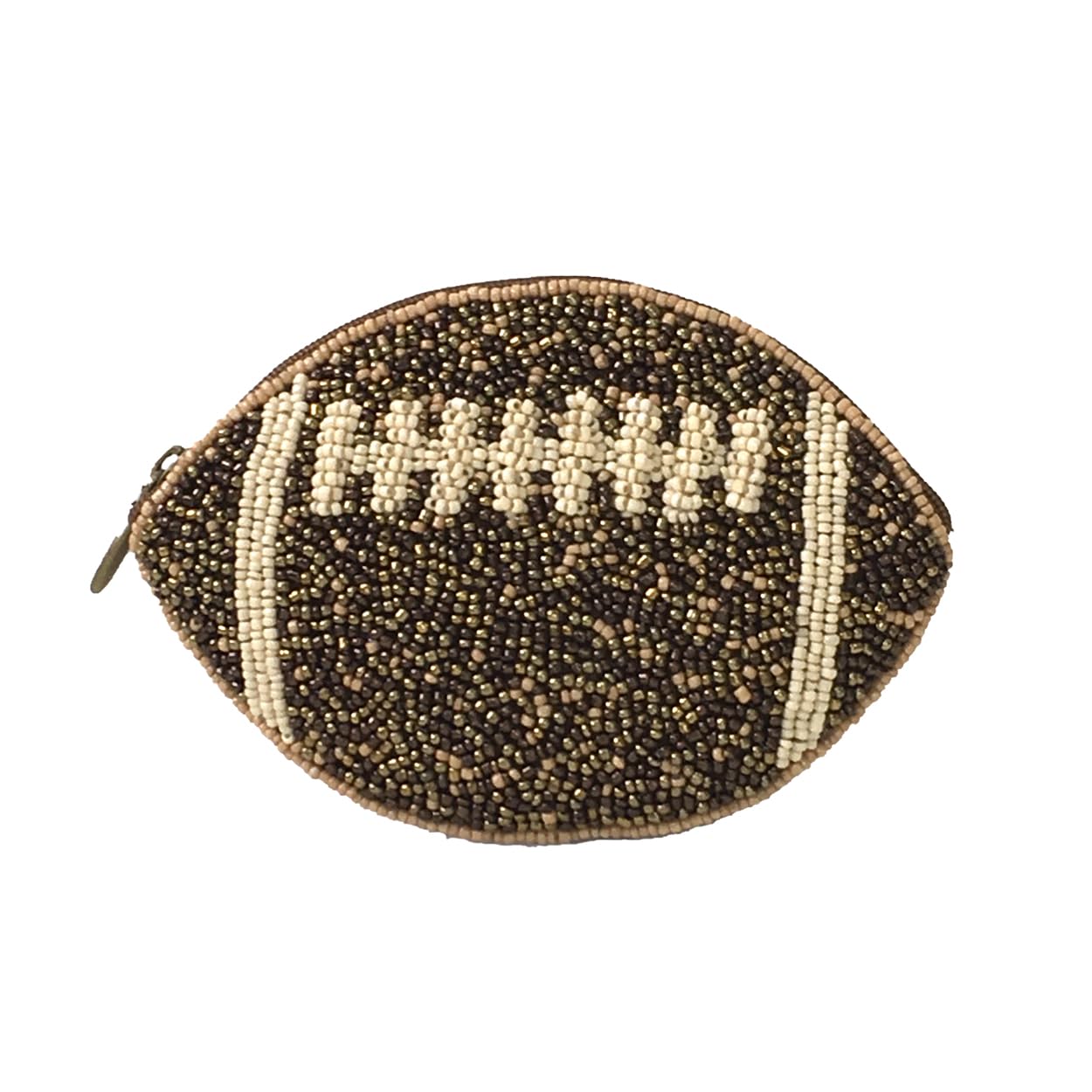 Touchdown! Football Essential Pouch Beaded Zip Card Case Coin Purse, Brown