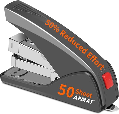 Miniatura 8 de AFMAT Engrapadora sin esfuerzo para escritorio, capacidad de 50 hojas, baja fuerza, removedor de grapas integrado, engrapadora de escritorio con un