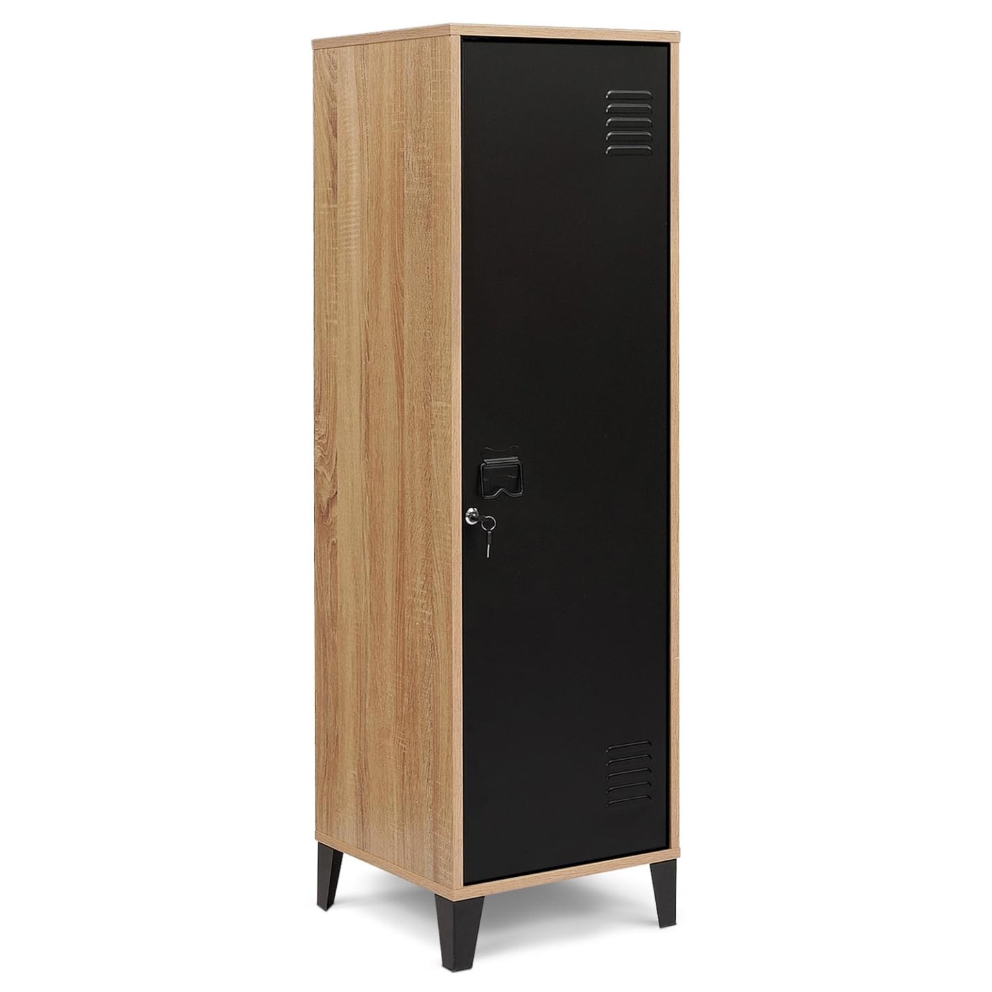 IDMarket - Armario ESTER de madera con puerta de metal negro, diseño industrial