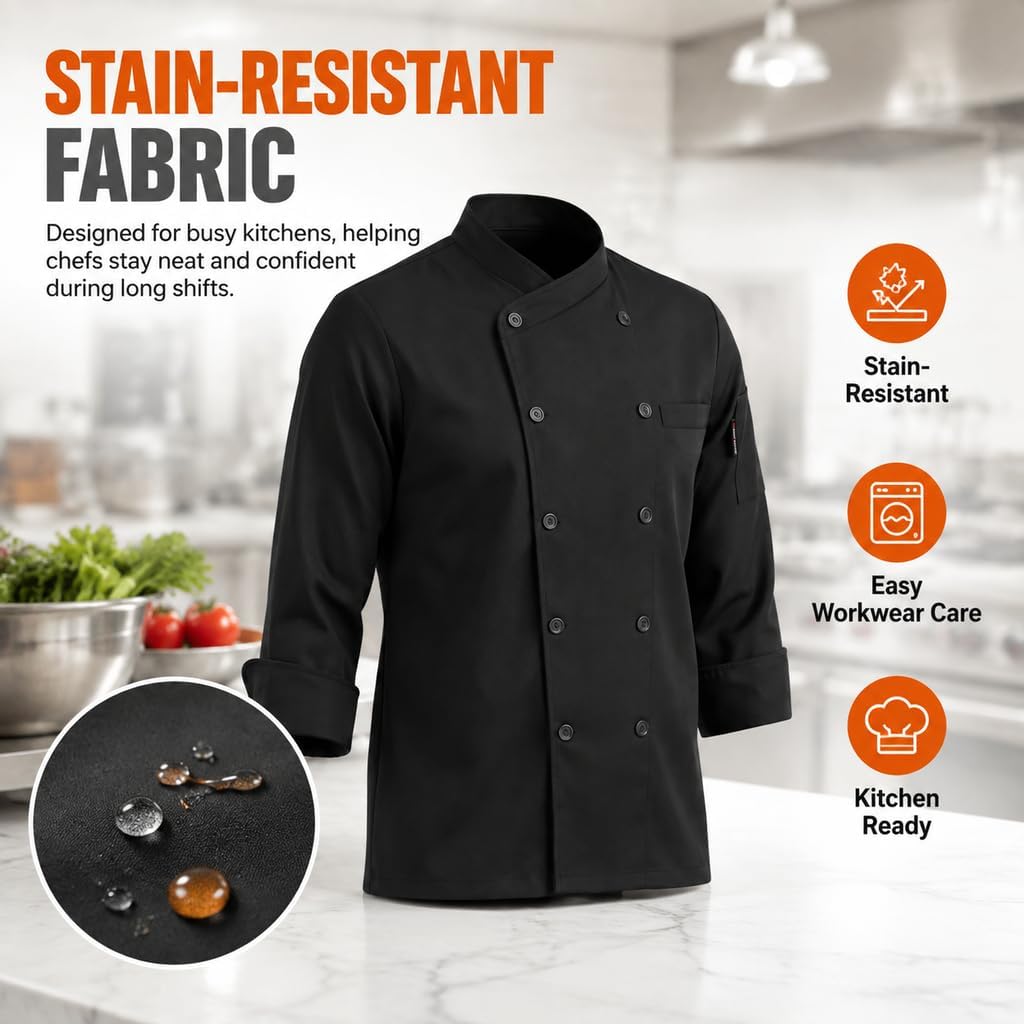 Custom Chef Coat Men's Long Sleeve Classic Chef Jacket Hotel Kitchen Restaurant Chef Uniform with Double Breasted