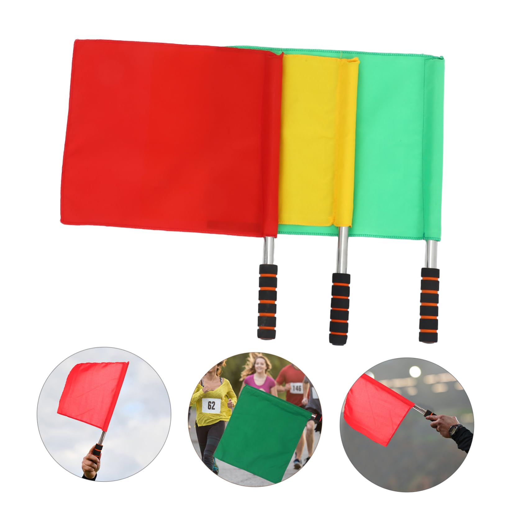 ibasenice 3 Series Banderas De Señalización De Tráfico Banderas De Referí Y Advertencia Ligera Y Resistente Mango De Antideslizante Alta Visibilidad Para Y De Tráfico 3 Piezas*3