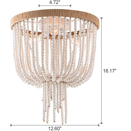 Elyccupa Wood Beaded Flush Mount Ceiling Light Bohemia Antique Rustic 3 Lights Mini Farmhouse Chandelier For Bedroom Kitchen Island Dining Living Room #TOP7