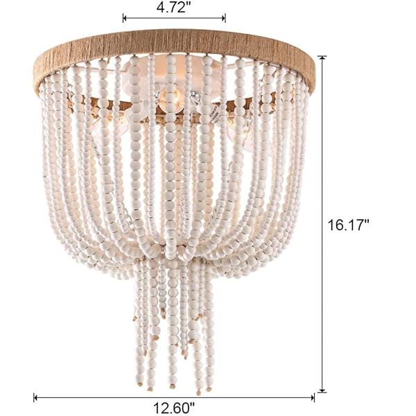 Elyccupa Wood Beaded Flush Mount Ceiling Light Bohemia Antique Rustic 3 Lights Mini Farmhouse Chandelier for Bedroom Kitchen Island Dining Living Room by ELYCCUPA - Image 8