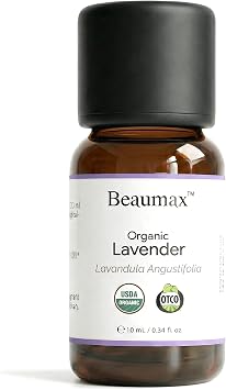 Lavender Organic Essential Oil Lavandula Angustifolia - Beaumax USDA Certified 100% Pure Therapeutic Grade Undiluted Aroma Oil 10ml 0.34 fl oz