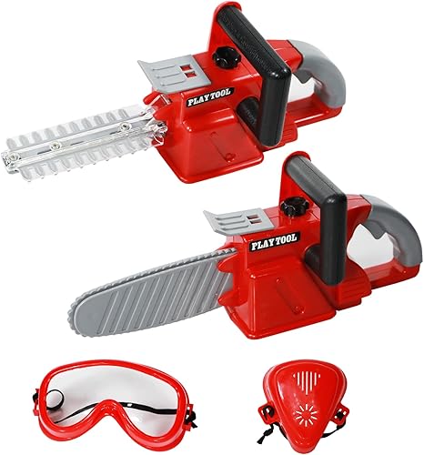 Sistracia Cortasetos de juguete y motosierra de juguete para niños, juguete de motosierra para niños con cadena giratoria y sonidos realistas, juego