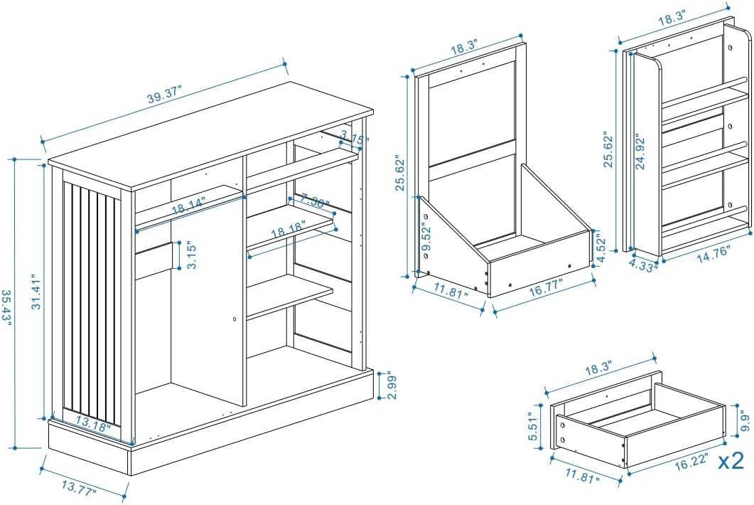 Ball & Cast Kitchen Trash Can Storage Cabinet with 2 Drawers & 1 Tilt Out Trash Cabinet & 1 Door with Storage Rack & 2 Shelves,Wooden Trash Can for Kitchen, Bathroom and Living Room