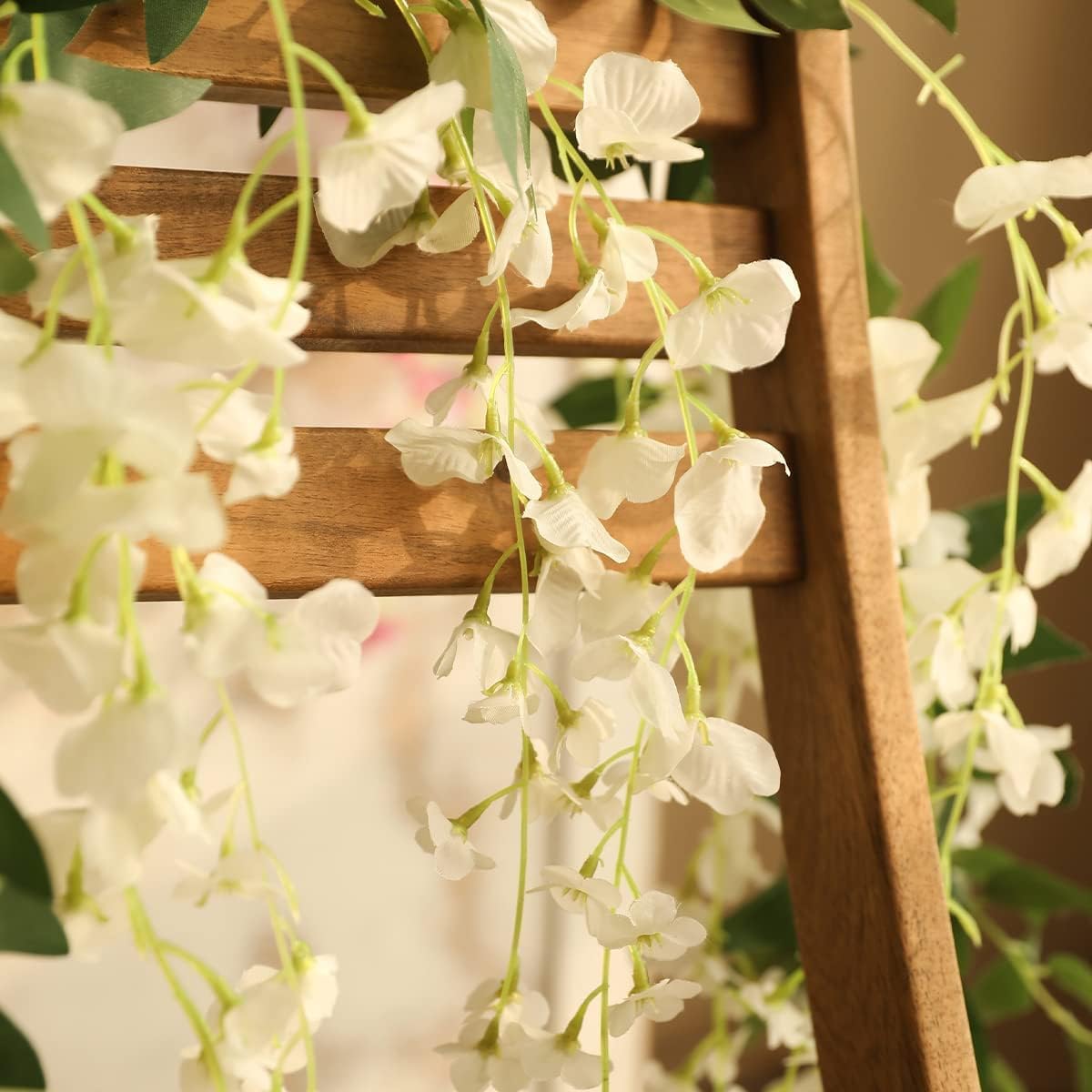 Veryhome 3Pcs 7.2Ft/Piece Artificial Flowers Wisteria Garland Artificial Wisteria Vine Hanging Flower Greenery Garland for Home Garden Outdoor Wedding Arch Floral Decor (White) - Image 5
