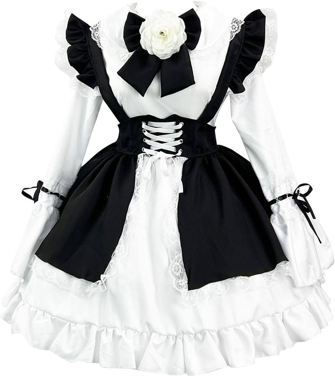 Anime French Maid Apron Fancy Dress Halloween Cosplay Costume Maid Outfit Floral Bowknot Sweet Classic Lolita Dresses