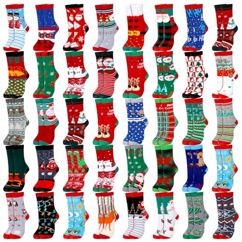Jeyiour 36 Pcs Women's Christmas Socks Fuzzy Soft Socks Holiday Crew Novelty Christmas Socks for Xmas Birthday Gift - Main Image