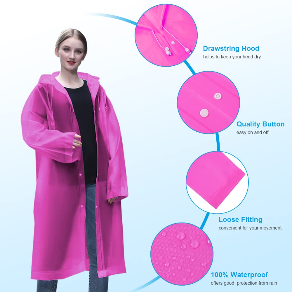 Vicloon Poncho Impermeabile, 2 Pcs Impermeabile per Adulti da Portatile Eva Trasparenti Riutilizzabili, Cappotto di Pioggia Poncho per Uomo e Donna per Pesca, Parchi Acquatici e Altro Ancora