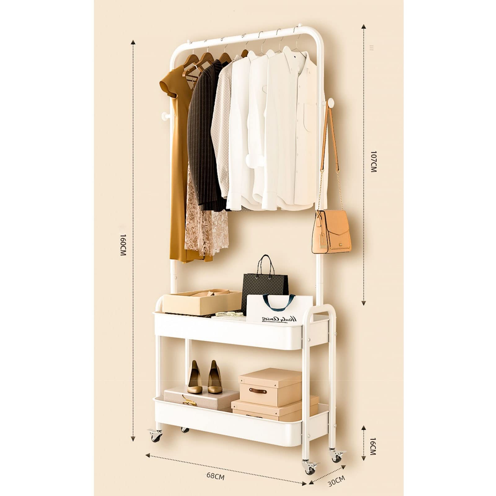 Heavy Du Metal - Portabiti autoportante con cestino Sto a 2 ripiani, multifunzione, per camera da letto, design slish
