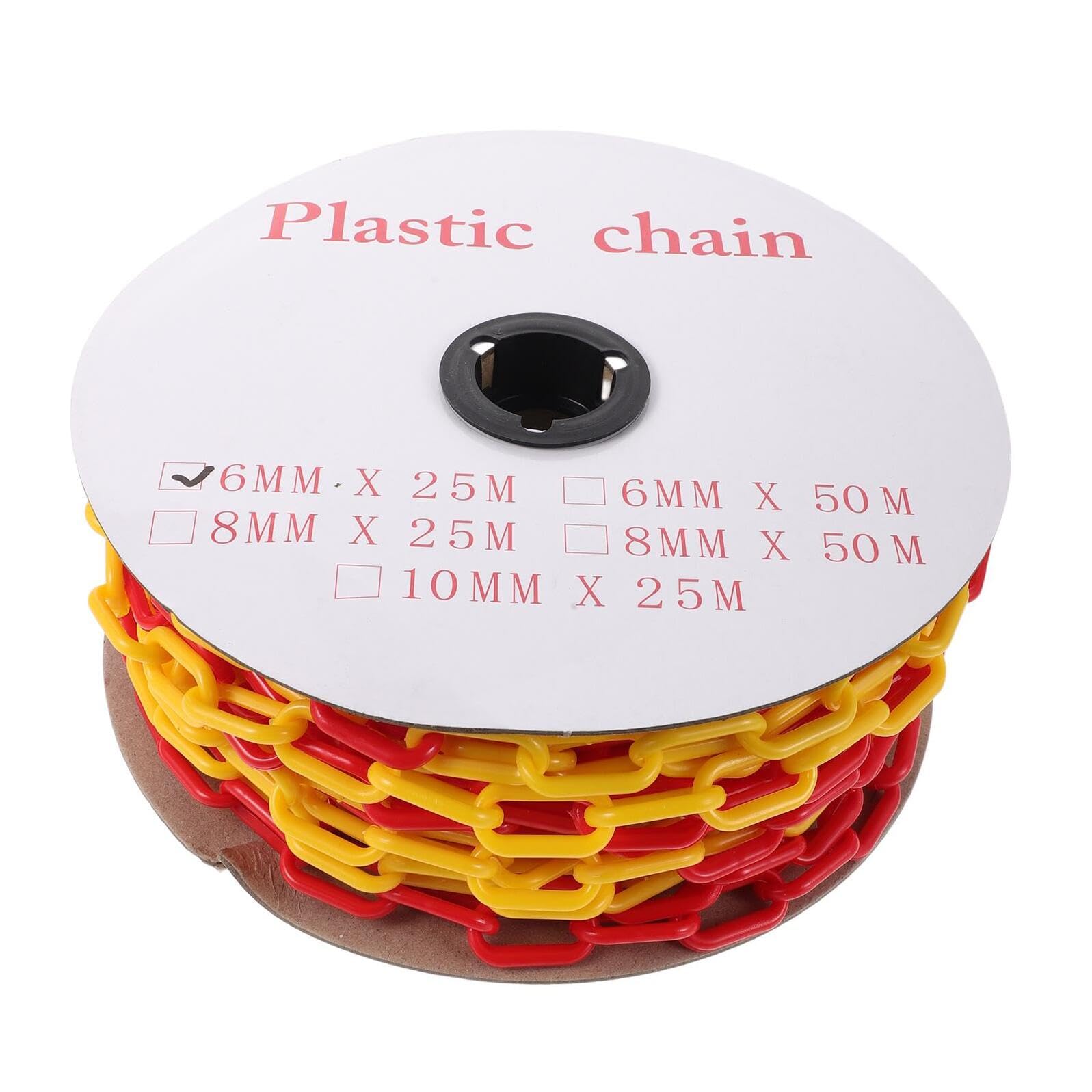 Cadena de Barrera de Seguridad de Plástico 6mm Amarilla y Roja 25 Metros para Control de Tráfico, Eslabones Resistentes para Delimitar Áreas y Uso en Instalaciones Industriales