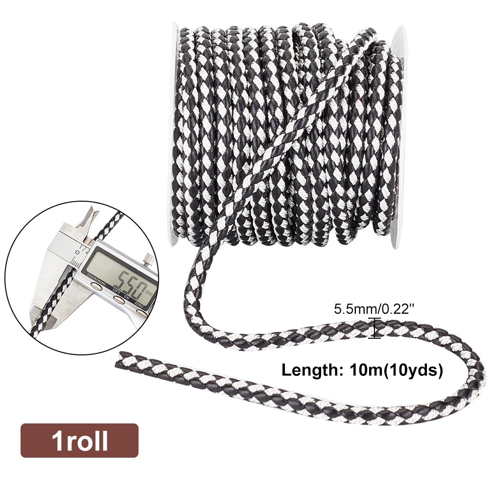 PH Pandahall Cavo Intrecciato Piatto Da 10.9m, Cordoncino In Pelle Intrecciata Nera Da 9 5x3 5mm Per La E 628205