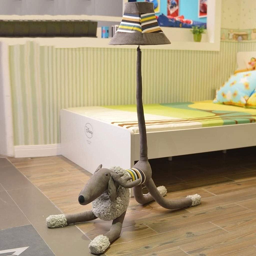 Personalisierte niedliche Tier Baumwolle Stehlampe für graue Plüschhirsche,Schreibtischlampe dekorative Tischlampe für Räume,Cartoon Tier Stehlampe mit biegbarem Schwanz AA+(Dimmer switch)