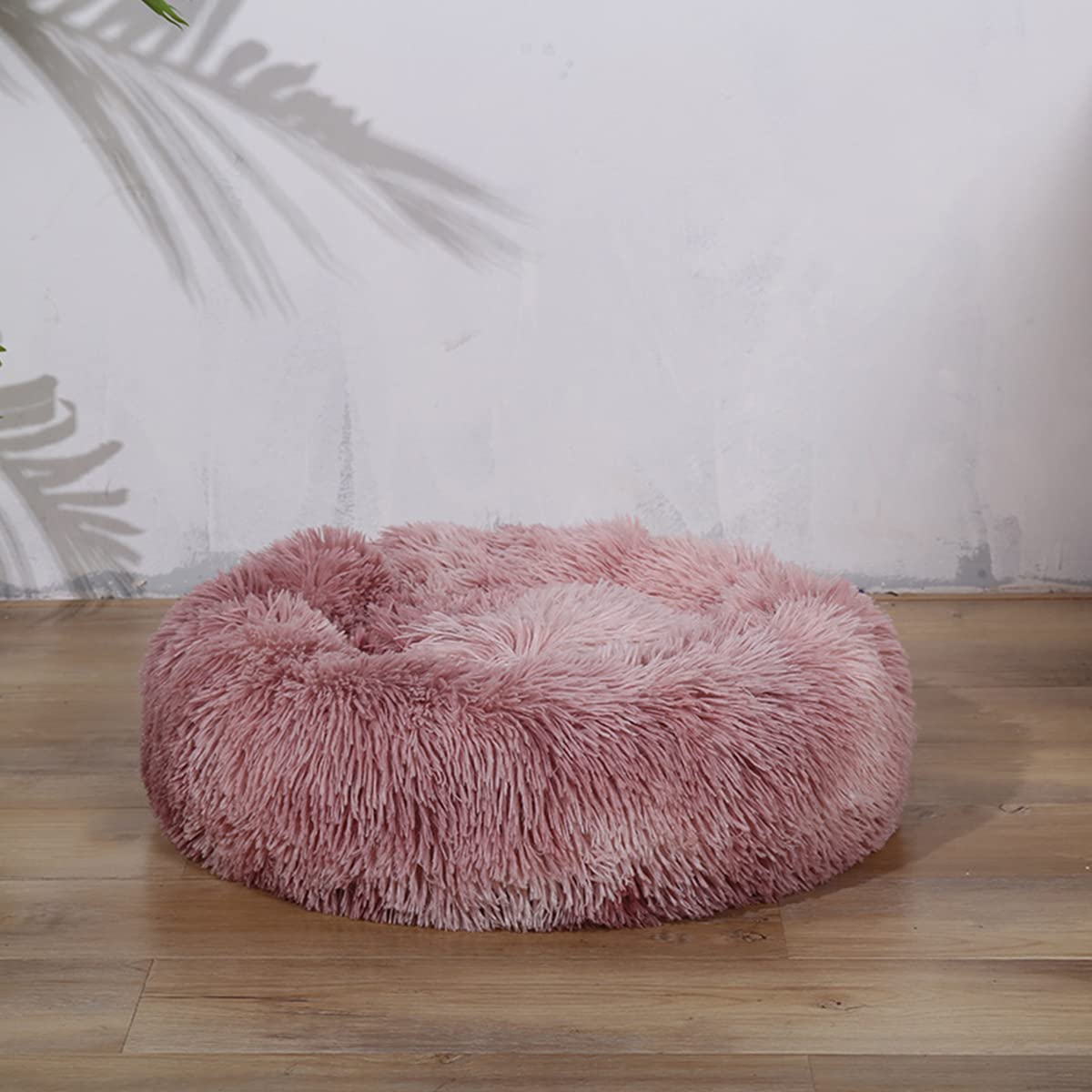 Calming Dog Bed & Cat Bed, Anti-Anxiety Donut Warming Cozy Soft Dog Round Bed, Fluffy Faux Plush Dog Cat Cushion Bed for large Small Medium Dogs and Cats diameter24in