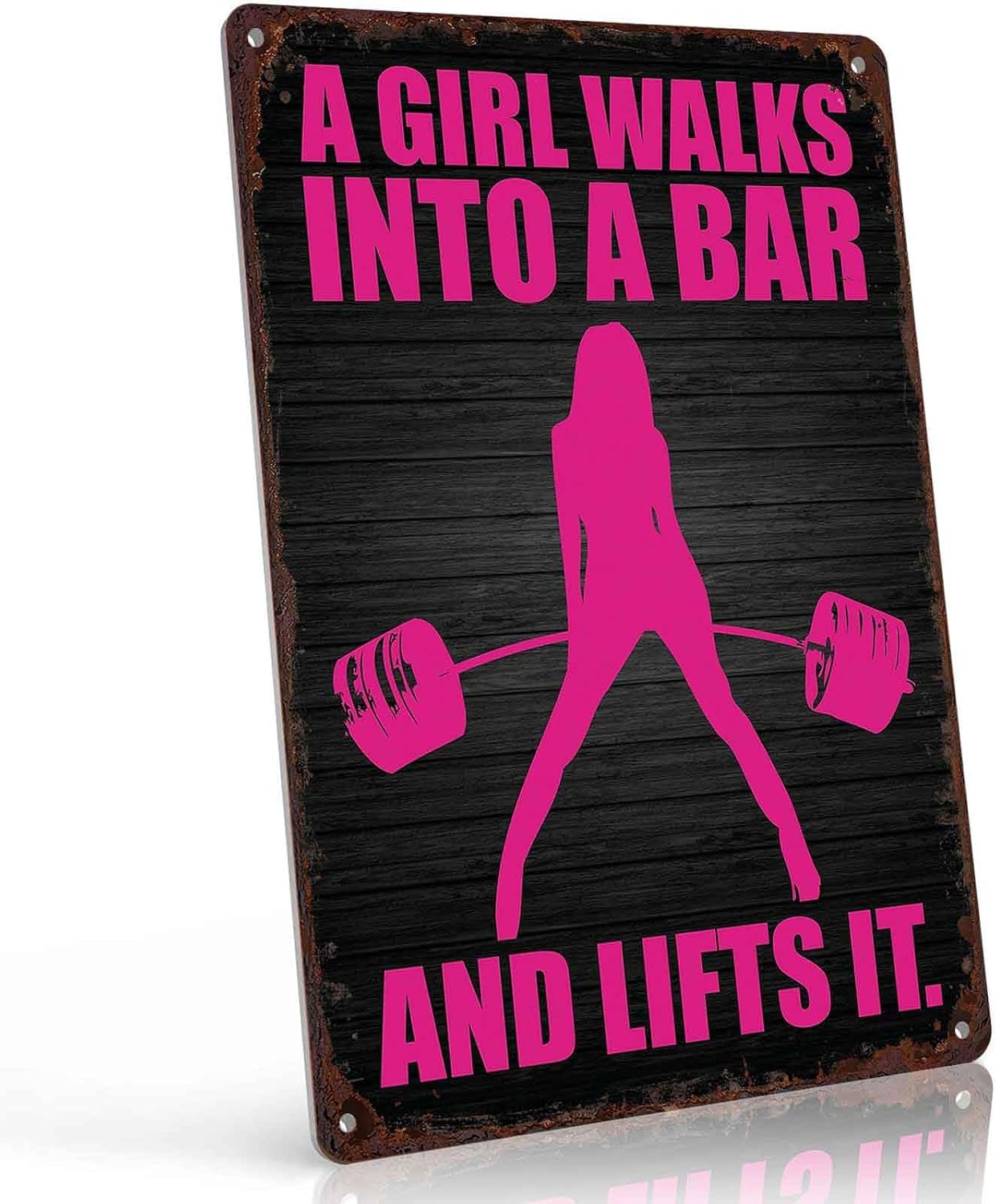 Fitness Girl Lifting Bar Metal Sign 8 x 12 Inch