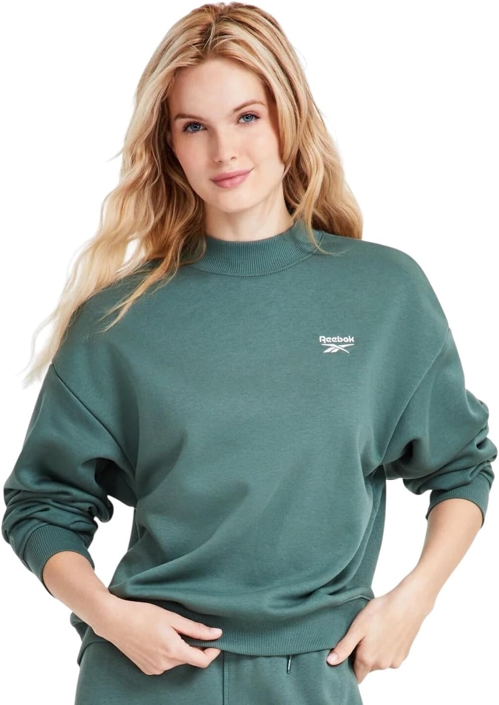 Reebok Women's Identity Cotton Fleece Mock Neck Sweatshirt (Green, X-Large)