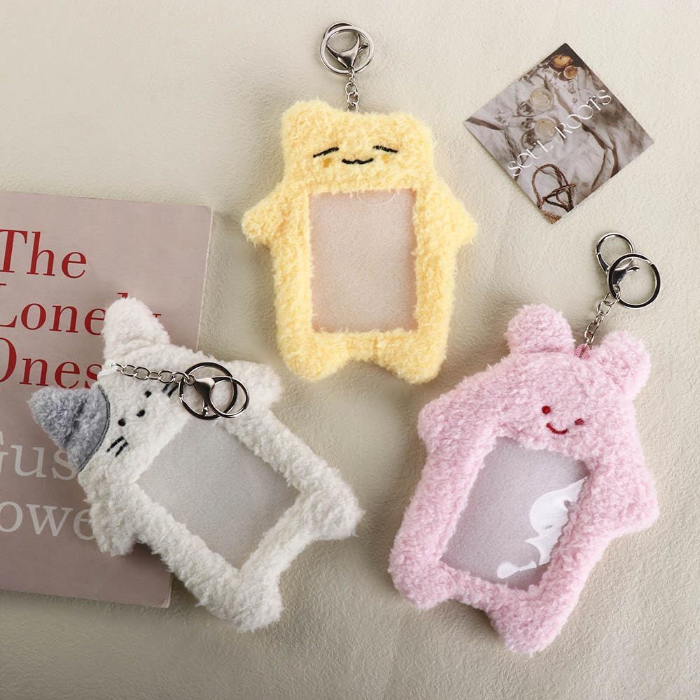 White Photocard Holder,Cartoon Plush Photocard Holder Outdoor Girl Korean Style ID Card Cover Protective Case Card Sleeve Student Rabbit Identification Badges Supplies Office and School Supplies - Image 4