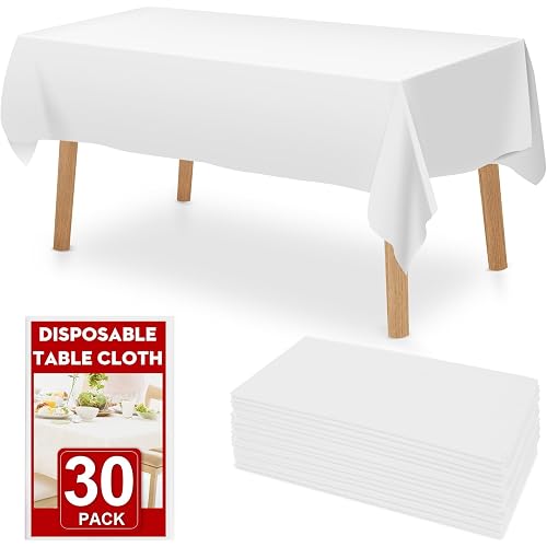 RowinsyDD 30 Pack White Plastic Tablecloth, Plastic Table Cloths Disposable