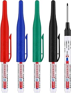 4 Pcs Multi Purpose Deep Hole Marker Pens,Long Nib Head Marker Waterproof Colorful Carpenter Pen for Bathroom Woodworking Decoration,Red Black Blue Green Ink Permanent Markers Marker Pens