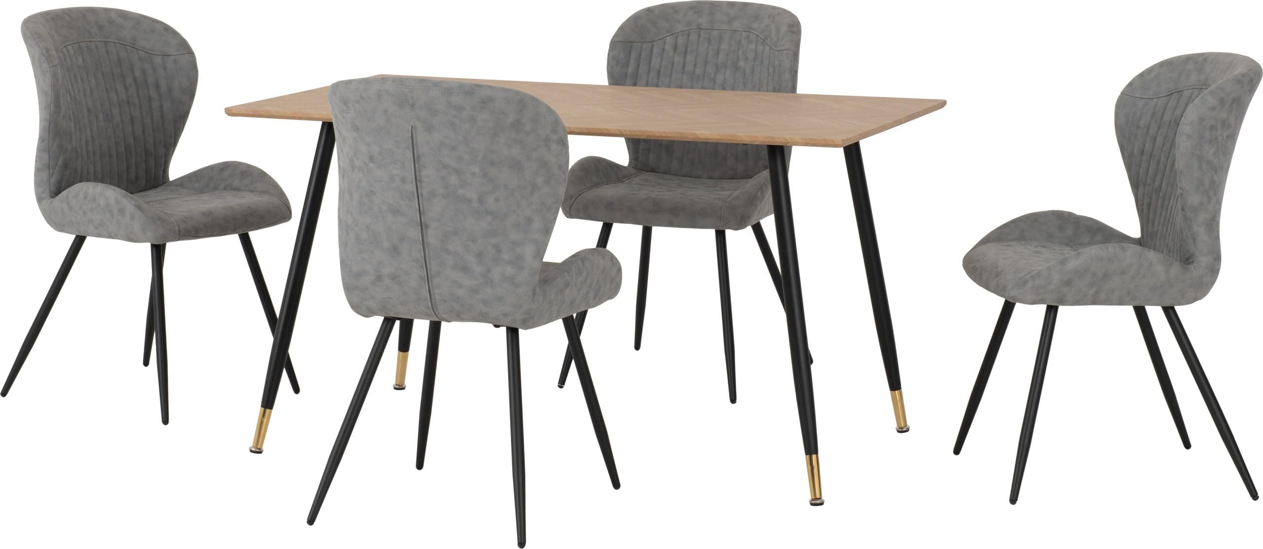Seconique Hamilton 4 Seater Dining Table Set - Oak Effect PU - Grey Chairs