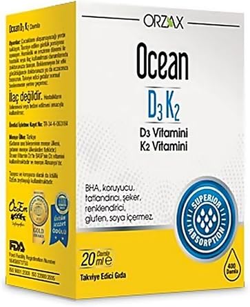Orzax Ocean D3K2 Vitamin Damla, 20 ml, S v  Form
