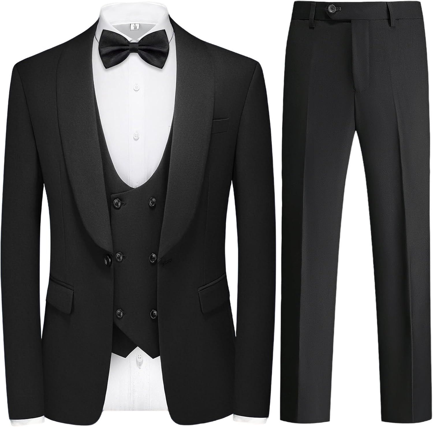 Tuxedo Suits for Men Solid 3 Piece Regular Fit Set for Wedding Shawl Lapels One Button Jacket Double Breasted Vest Pants Set