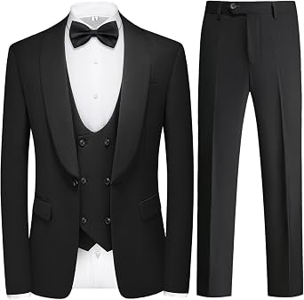 Tuxedo Suits for Men Solid 3 Piece Regular Fit Set for Wedding Shawl Lapels One Button Jacket Double Breasted Vest Pants Set