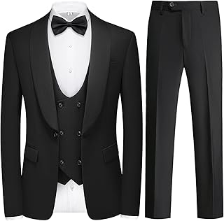 Tuxedo Suits for Men Solid 3 Piece Regular Fit Set for Wedding Shawl Lapels One Button Jacket Double Breasted Vest Pants Set
