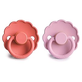 FRIGG Daisy Natural Rubber Baby Pacifier | Made in Denmark | BPA-Free (Poppy/Lupine, Size 2) 2-Pack