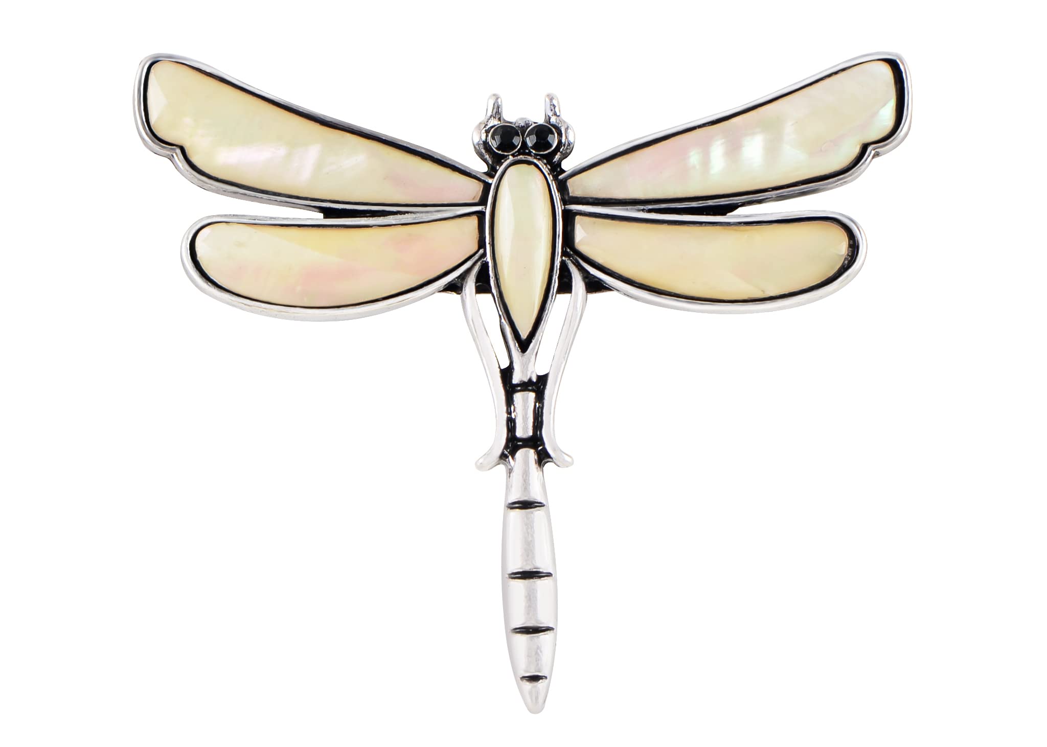 Alilang Dragonfly Brooch Retro Silver Tone Abalone Shell Versatile Brooch Pin Accessories, Metal, rhinestone