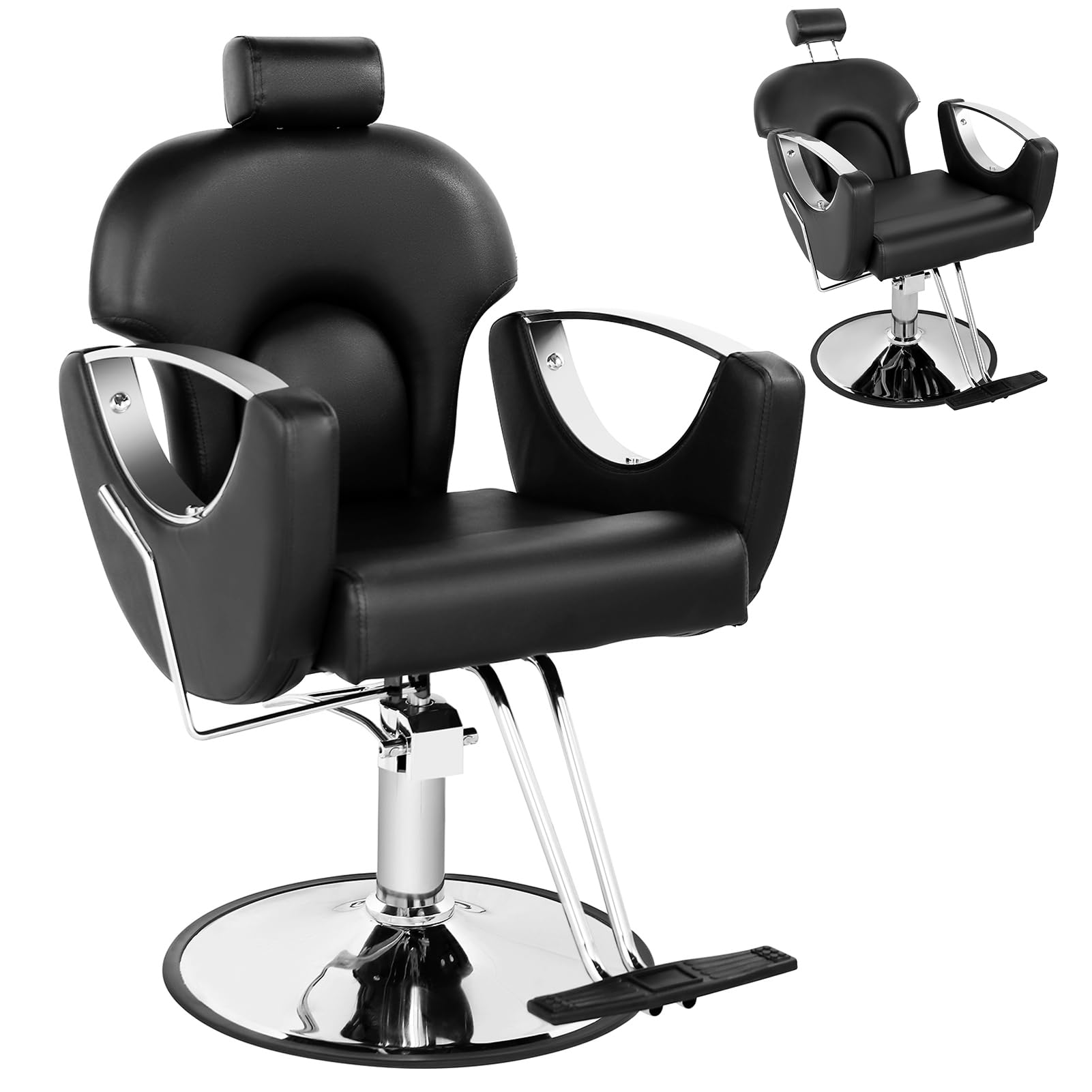 Black Salon Chair for Hair Stylist, Barber Chair for Home Barbershop, Reclining Salon Hair Chairs with Hydraulic Pump,360°Rotation,130°Recline, Styling Hairdresser Braiding Chairs