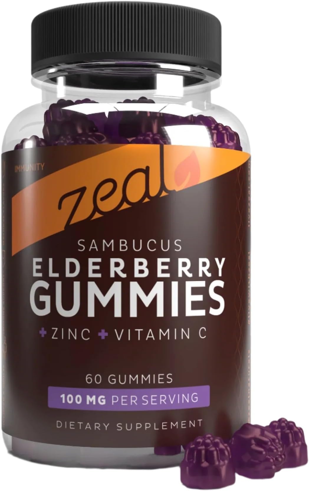 Zeal Naturals Elderberry Gummies for Adults and Kids, Sambucus Black Elderberry with Zinc and Vitamin C, Immune Support Gummies, 60 Count