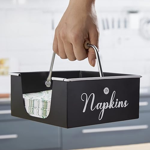 Miniatura 5 de Servilletero negro para mesa, servilleteros de metal rústico Bivvclaz para servilletas de papel, servilleteros para cocina con acento de madera,