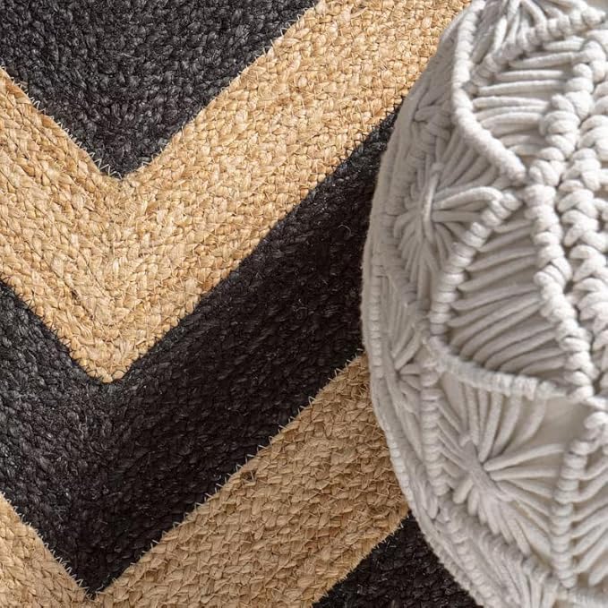 Round Jute Area Rug with Decorative Pattern Design, Handwoven Natural Jute Rug for Living Room Bedroom Entryway Indoor Floor Carpet