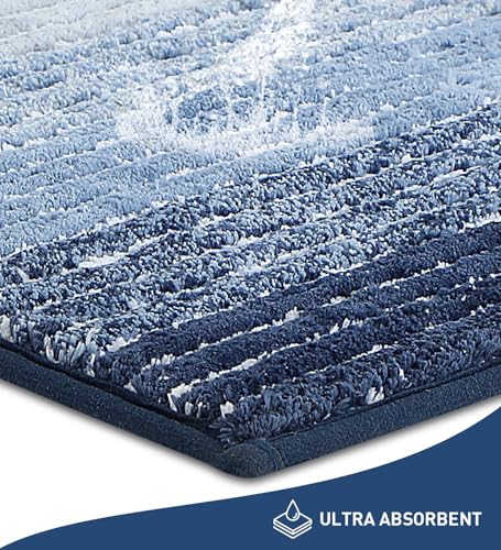 Image of Obsessions Soft & Plush Bath Mat | Quick Dry, Stain & Skid Resistant | Luxuriously Soft, Long Lasting Color | TPR Latex Backing, Size 40x60 cm, Light Blue & Dark Blue