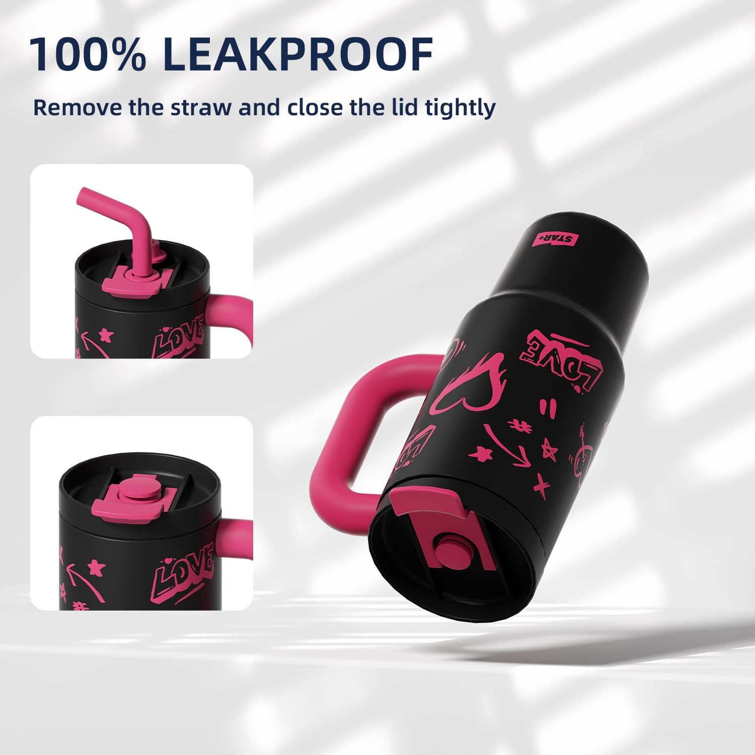 40 oz Insulated Tumbler with Lid and Straw, Stainless Steel Travel Coffee Mug Spill Proof, Metal Water Bottle with Straw, Resuable Iced Cup for Women, Black - Image 2