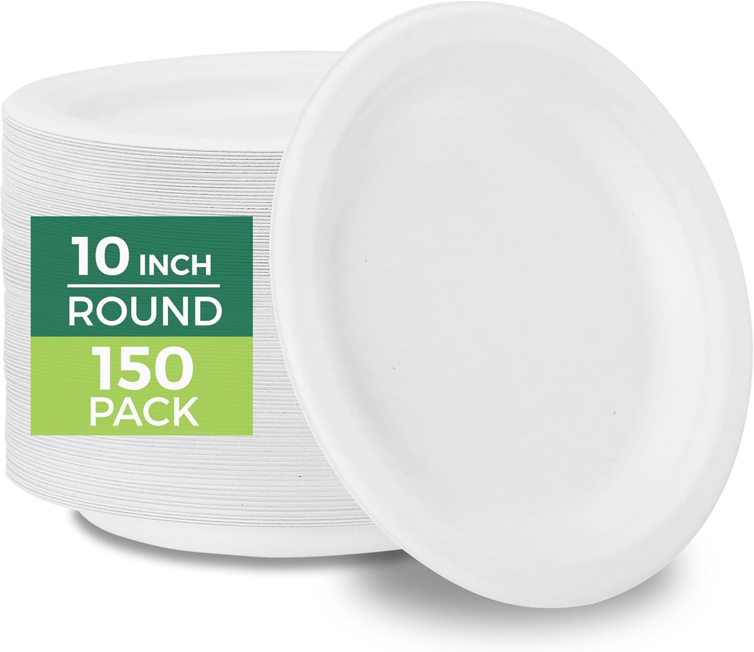 Freshware Paper Plates – Disposable 10″ Plate, Biodegradable Sugarcane Dinner Plates – Heavy Duty Dinnerware for Hot Food – Microwave & Freezer Safe, Stackable Dinnerware – 150-Pack, 10 Inch