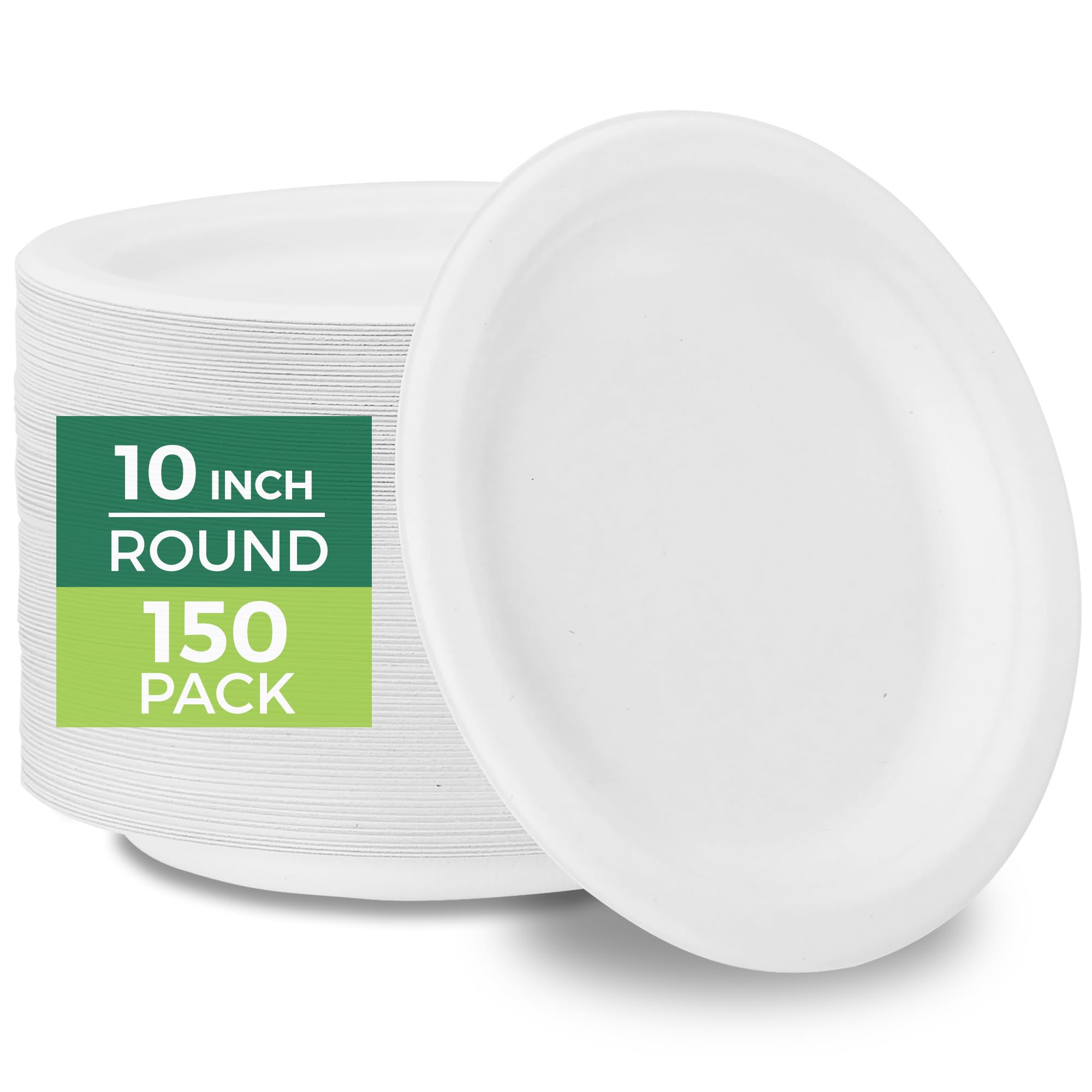 Freshware Platos de papel, plato desechable de 10 pulgadas, platos biodegradables de caña de azúcar, vajilla resistente para alimentos calientes, apto para microondas y congelador, vajilla apilable,