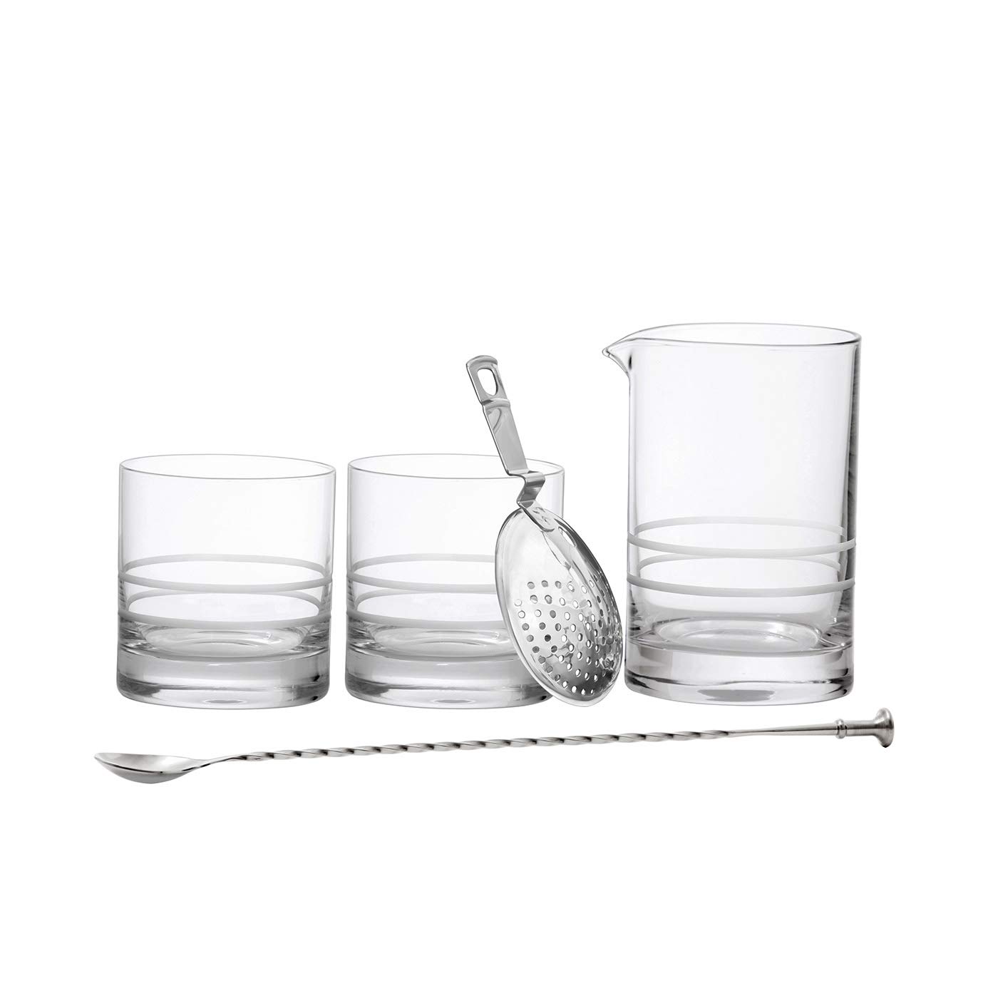 Crafthouse by Fortessa Professional Barware/Bar Tools by Charles Joly, Double Old Fashioned/DOF Set of 2, Mixing Glass, Julep Strainer, Bar Spoon, 5 Piece Set, Silver