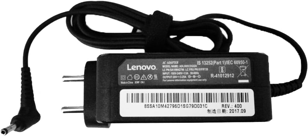 Lenovo 65W Computer Charger - Round Tip AC Wall Adapter (GX20L29355),black