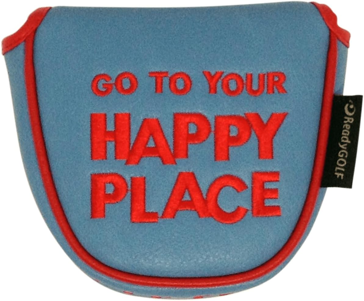 Happy Place Embroidered Mallet Putter Cover by ReadyGOLF