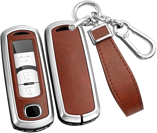 ontto Funda para llavero de 234 botones para Mazda 2 3 5 6 8 CX3 CX4, Marrón