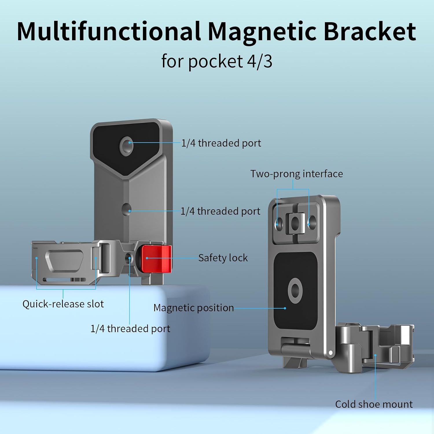 Osmo Pocket 4Pro/Pocket 4/Pocket 3 Magnetic Mount, Magnet Expansion Adapter Holder for DJI Osmo Pocket 4 with Cold Shoe Mount/Lanyard,The Angle can be Freely Adjusted